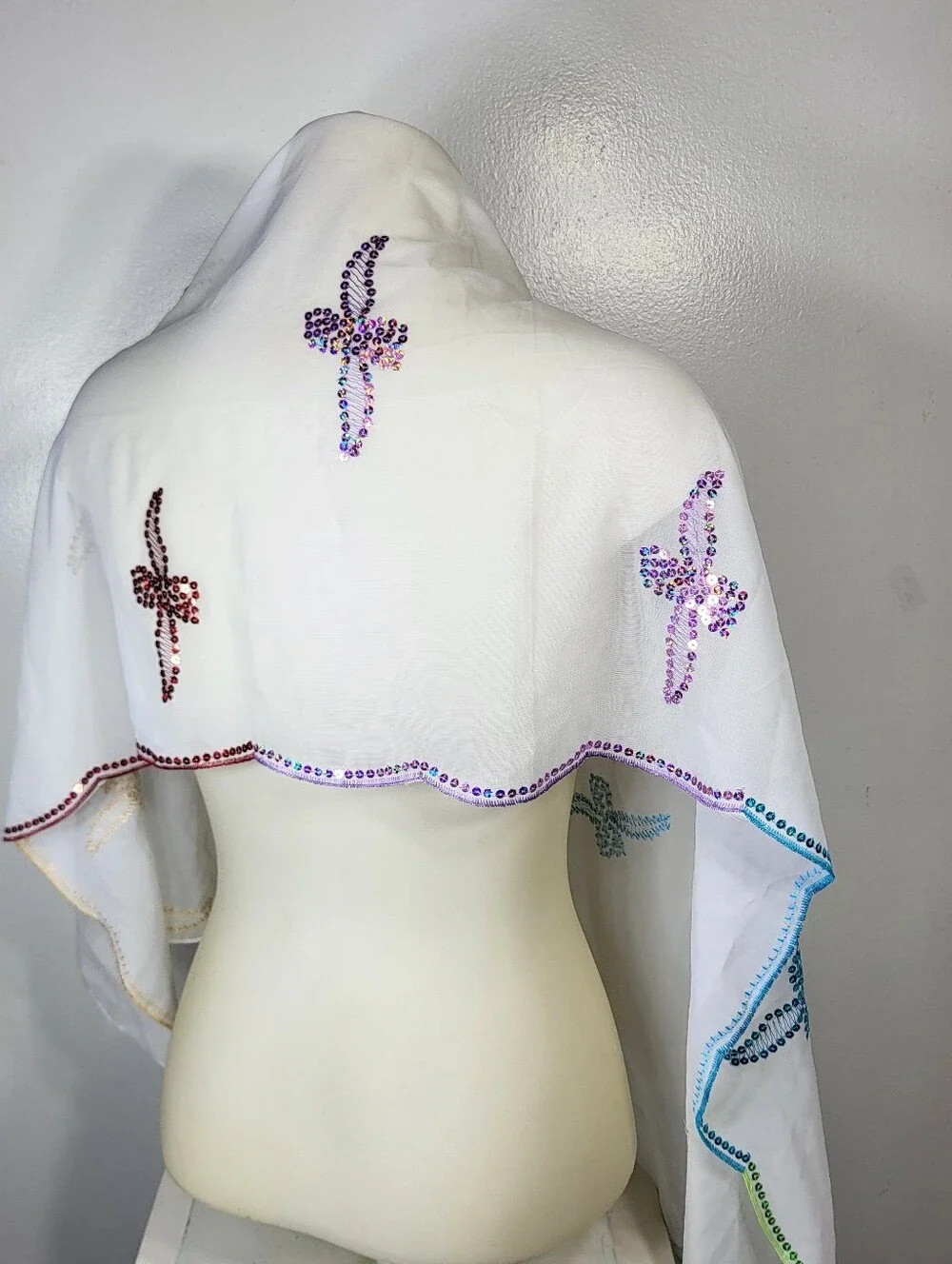 White Sheer Lightweight Scarf with Multicolor Sequin 19
